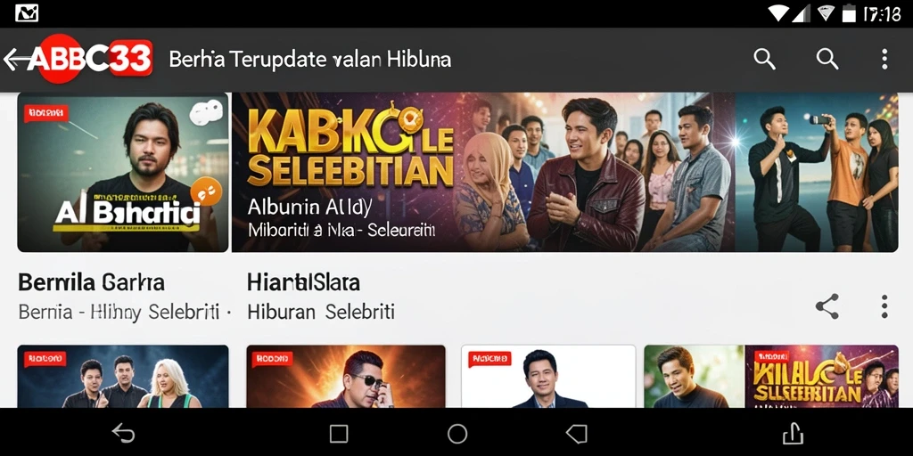Antarmuka menarik aplikasi ABC33 dengan berita hiburan terbaru.